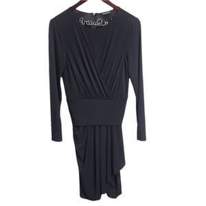 Tahari Black Midi V-Neck Wrap Cocktail Party Dress Size Medium